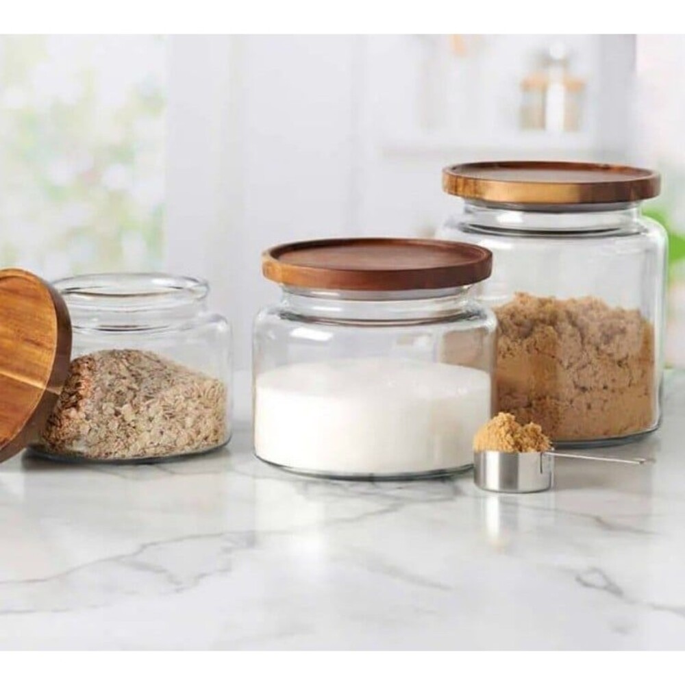 Anchor Hocking Glass Jars with Acacia Lids, Set of 3